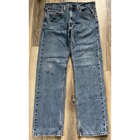 Levis 505 Mens Size 34x32 Regular Straight Fit Medium Wash Blue Jeans - Picture 2 of 8